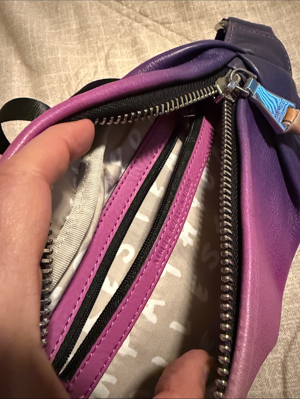 Aimee Kestenberg Gradient Purple Pink Tan Leather Crossbody Belt Bag - Picture 10 of 10
